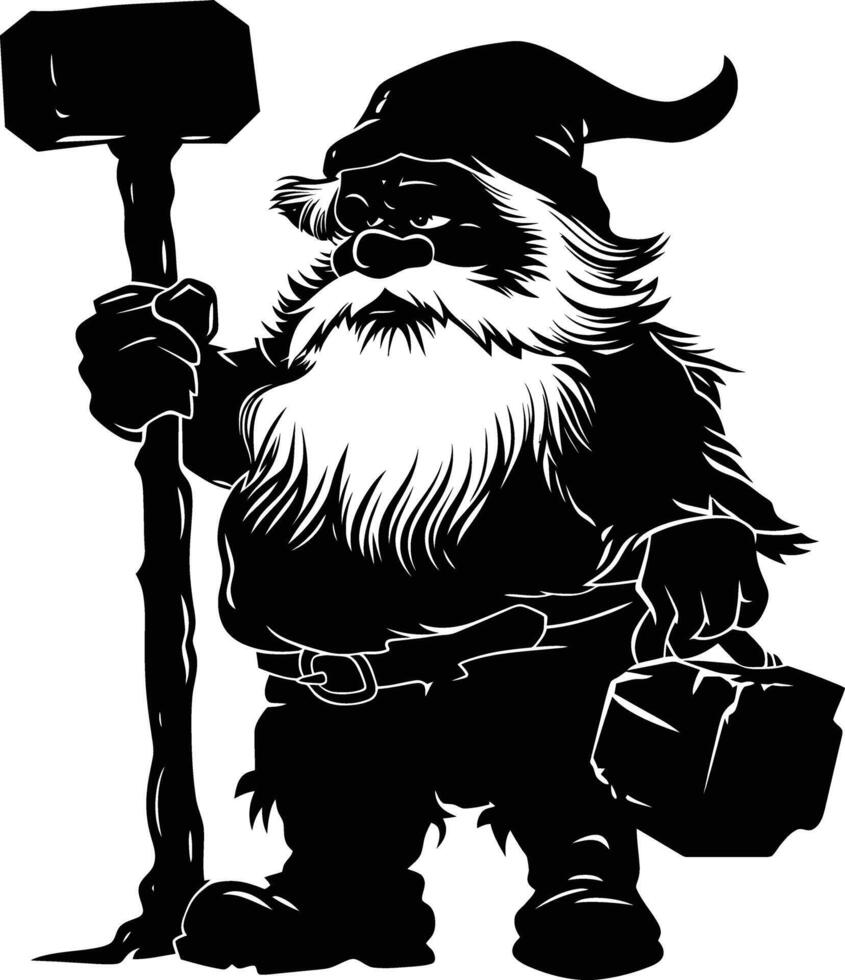 AI generated Silhouette dwarf mythical race from game with hammer black color only vector