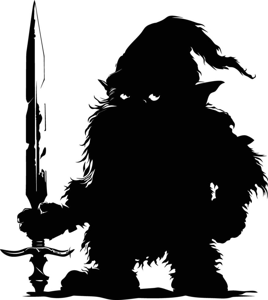 AI generated Silhouette dwarf mythical race from game with sword black color only vector