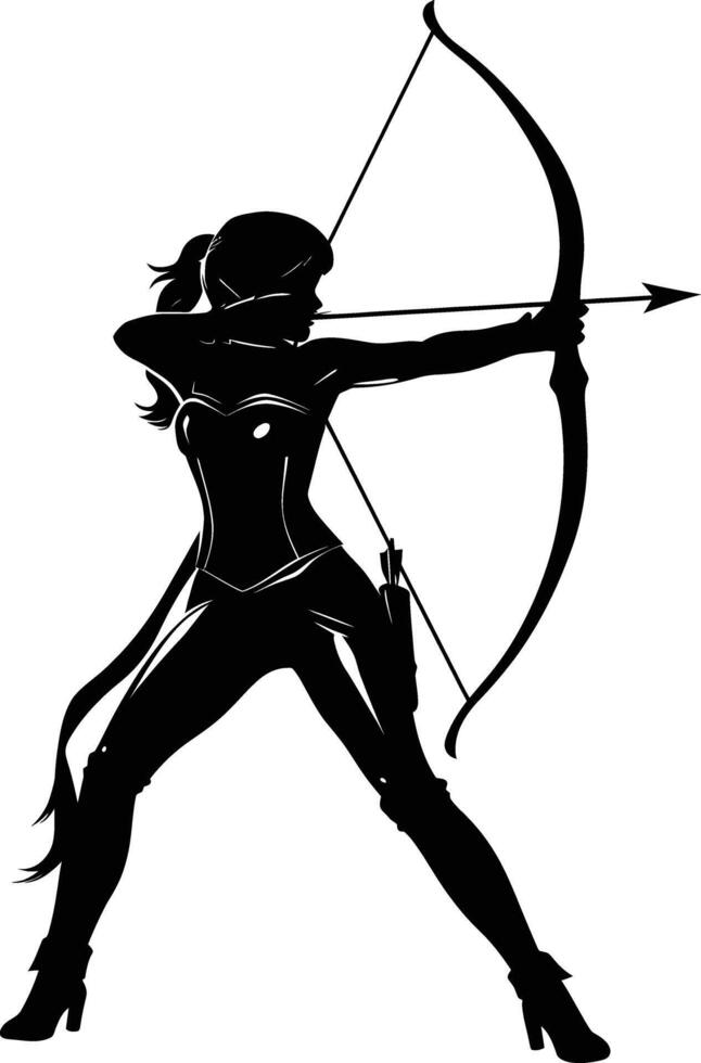 AI generated Silhouette elf or elves mythical race from game archer holding a bow black color only vector