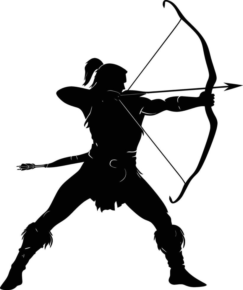 AI generated Silhouette elf or elves mythical race from game archer holding a bow black color only vector