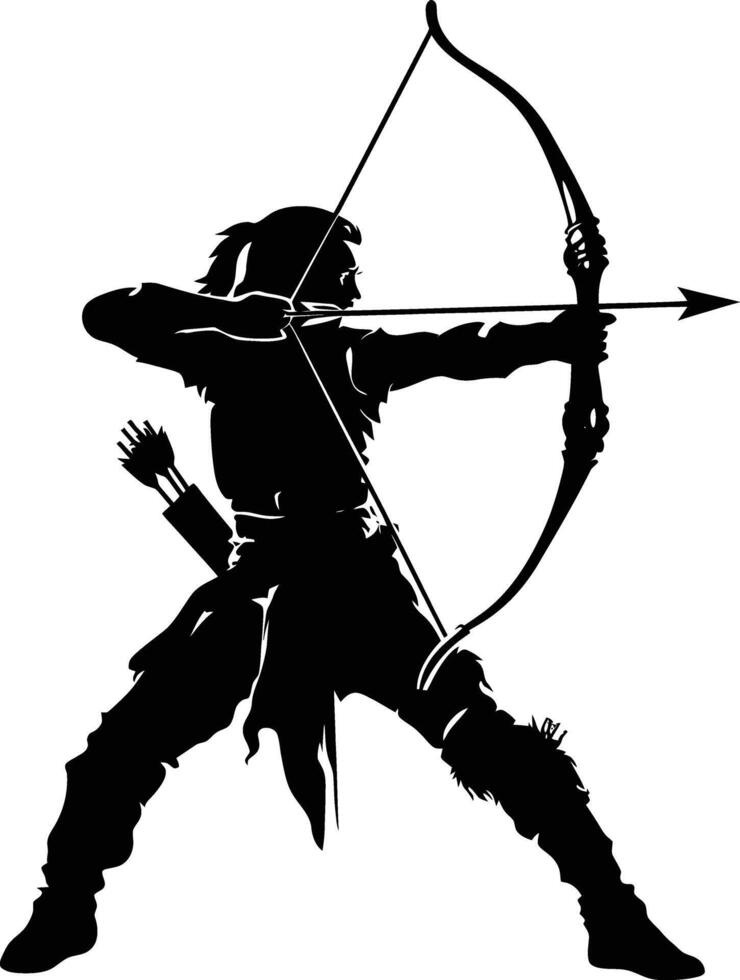 AI generated Silhouette elf or elves mythical race from game archer holding a bow black color only vector