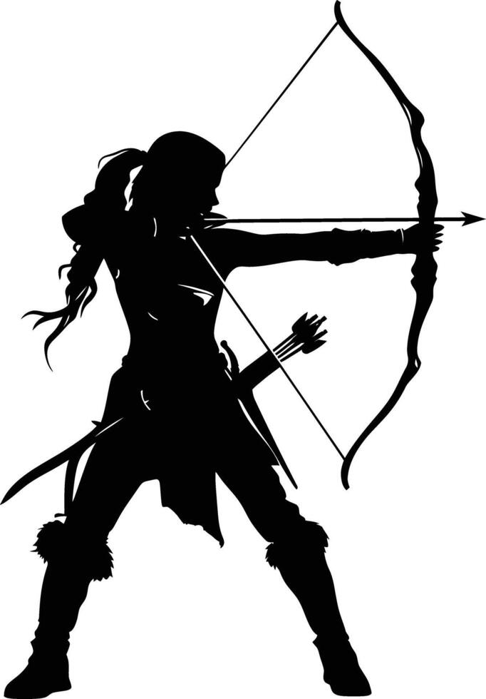 AI generated Silhouette elf or elves mythical race from game archer holding a bow black color only vector