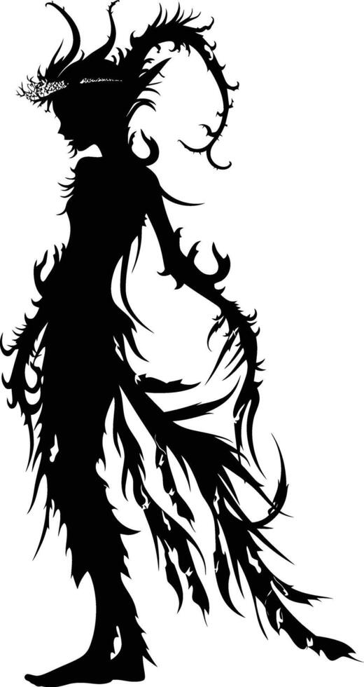 AI generated Silhouette elf or elves mythical race from game black color only vector