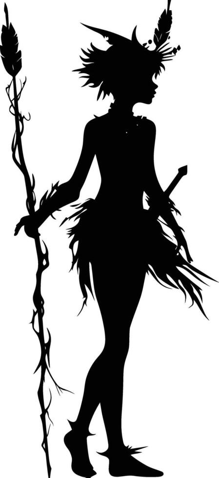 AI generated Silhouette elf or elves mythical race from game black color only vector