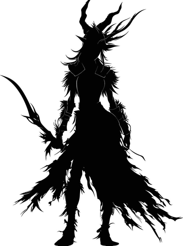 AI generated Silhouette elf or elves mythical race from game black color only vector