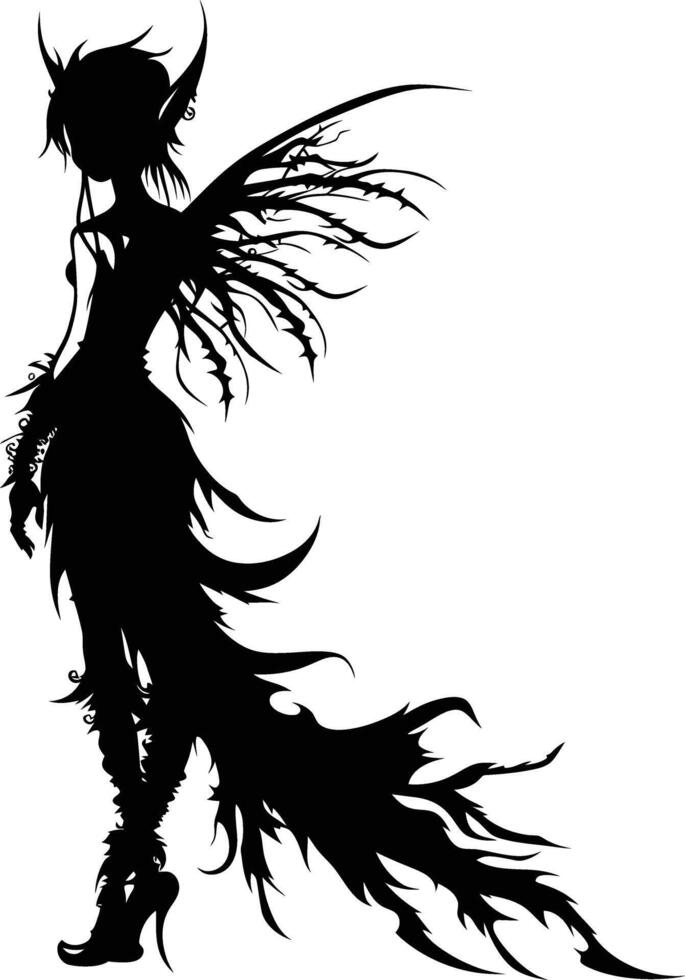 AI generated Silhouette elf or elves mythical race from game black color only vector
