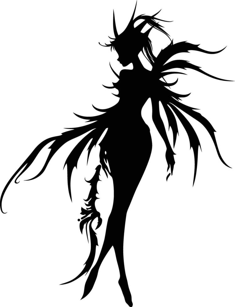 AI generated Silhouette elf or elves mythical race from game black color only vector