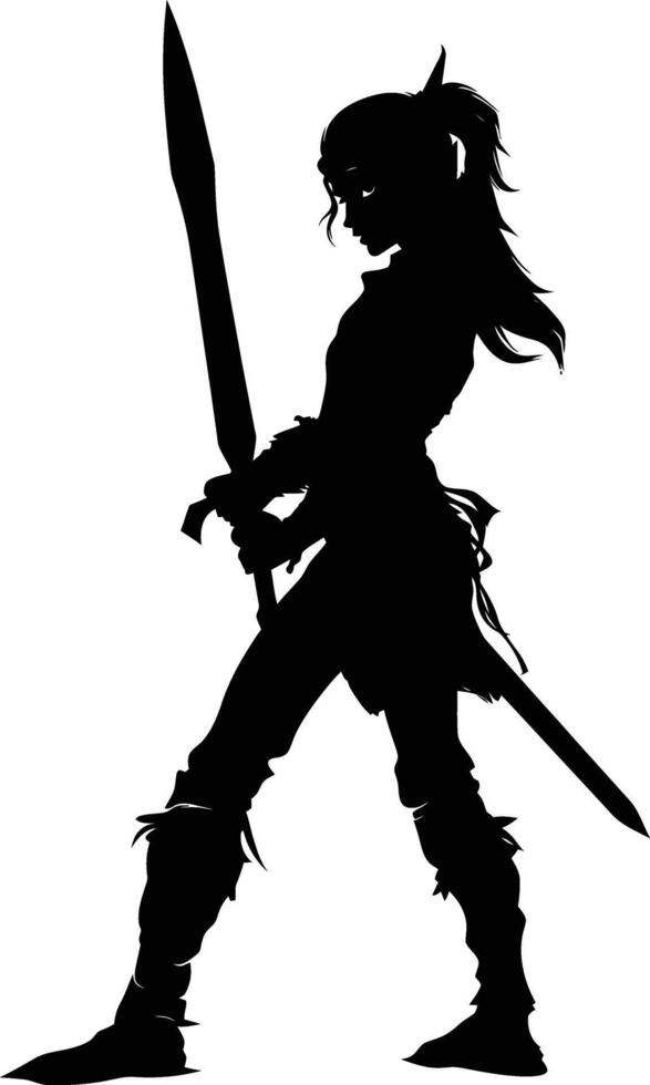 AI generated Silhouette elf or elves mythical race from game warrior hold sword black color only vector