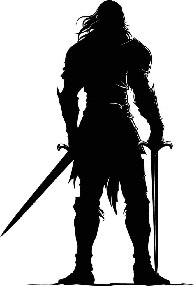 AI generated Silhouette elf or elves mythical race from game warrior hold sword black color only vector