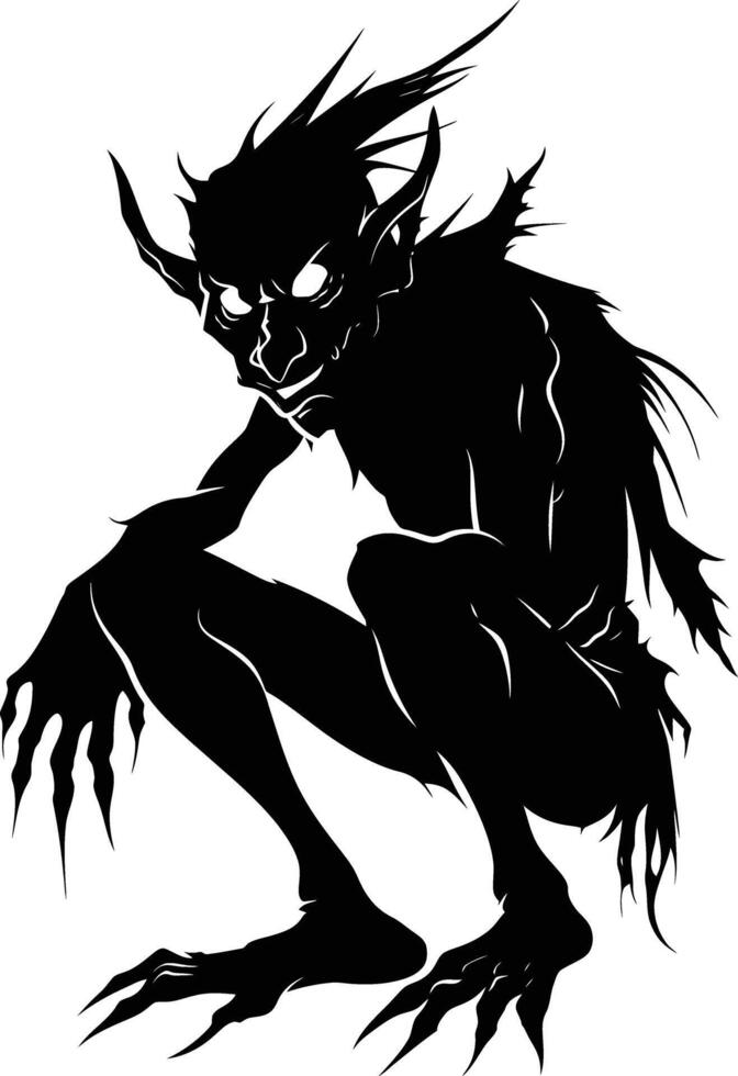 AI generated Silhouette goblin mythical race from game black color only vector