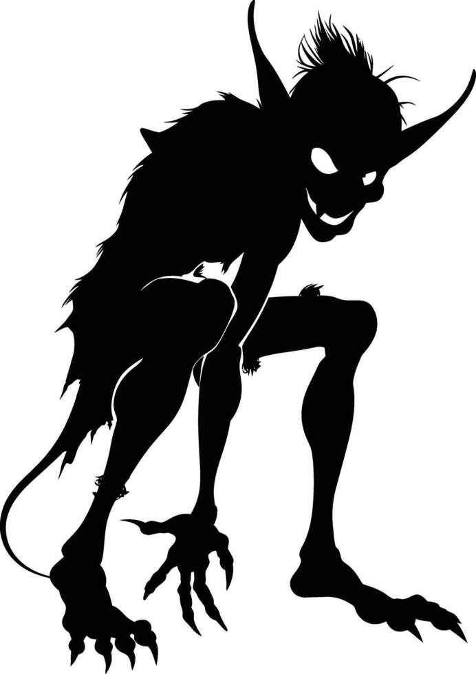 AI generated Silhouette goblin mythical race from game black color only vector