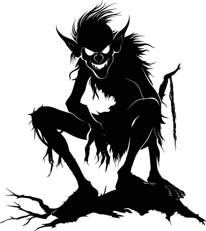 AI generated Silhouette goblin mythical race from game black color only vector