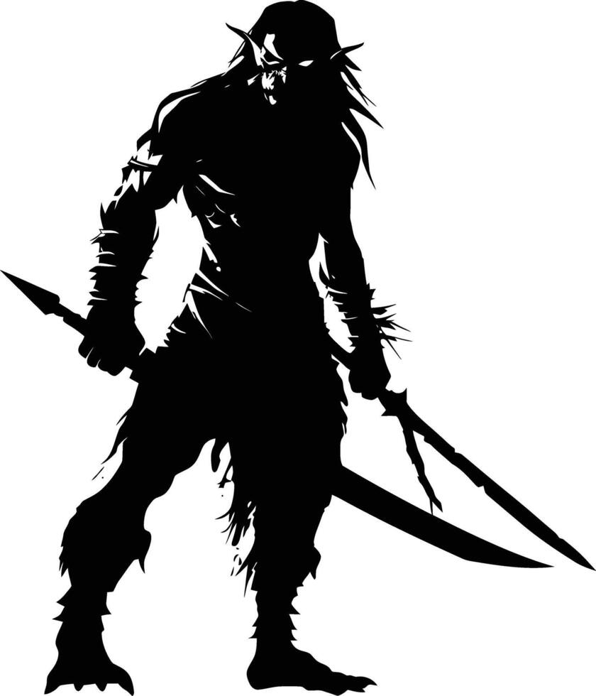 AI generated Silhouette goblin mythical race from game warrior with sword black color only vector