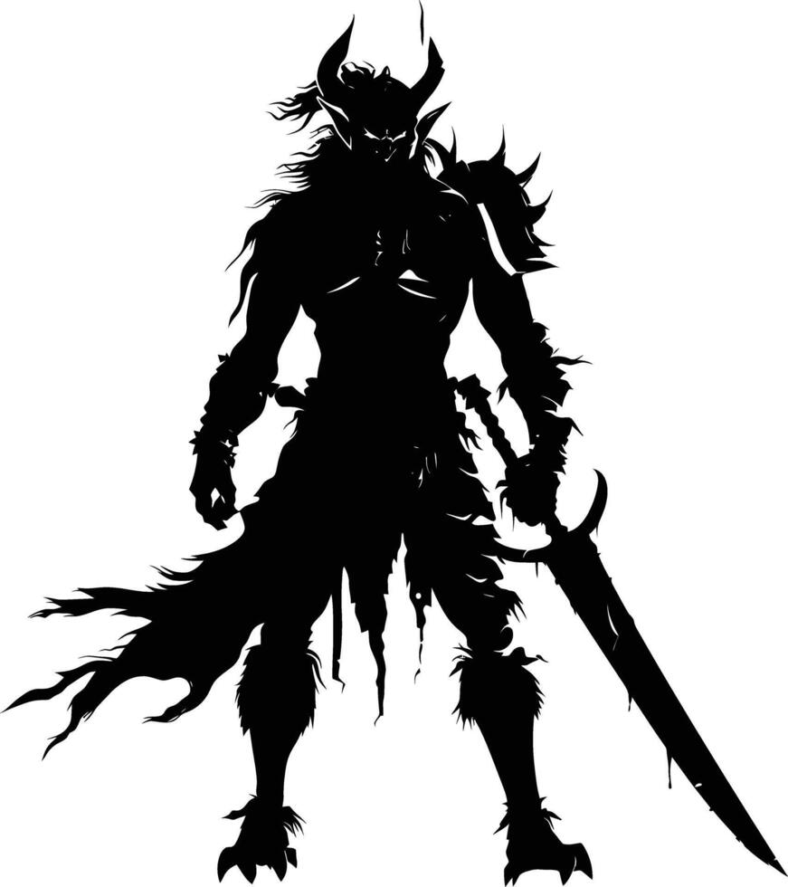 AI generated Silhouette goblin mythical race from game warrior with sword black color only vector