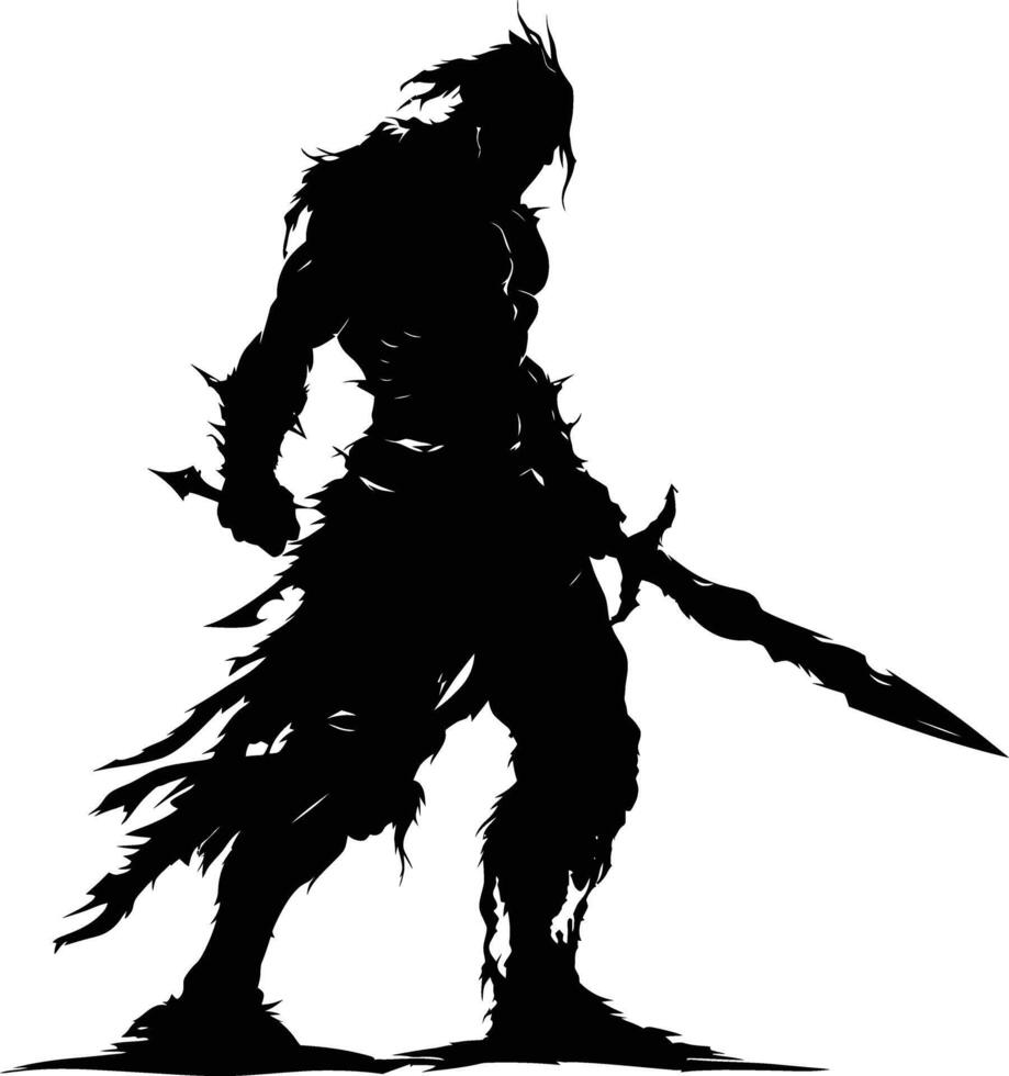 AI generated Silhouette goblin mythical race from game warrior with sword black color only vector