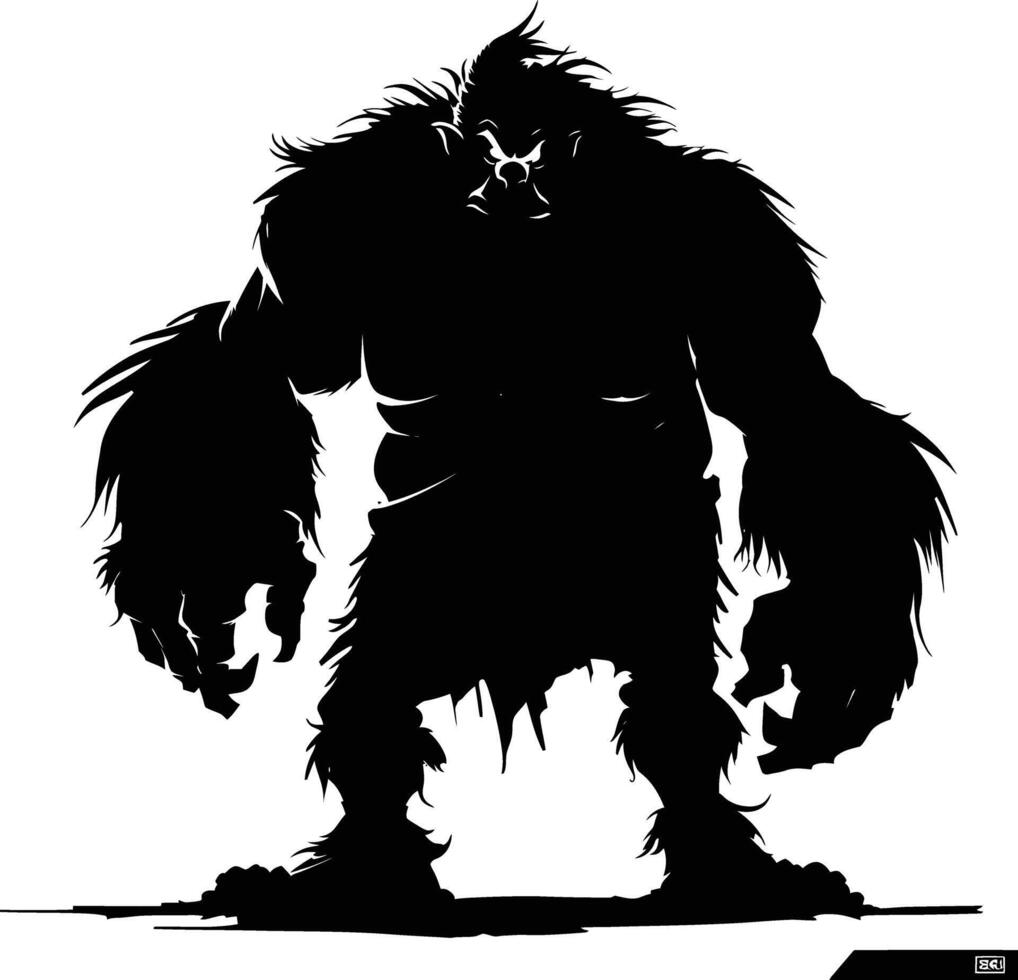 AI generated Silhouette ogre mythical race from game black color only vector