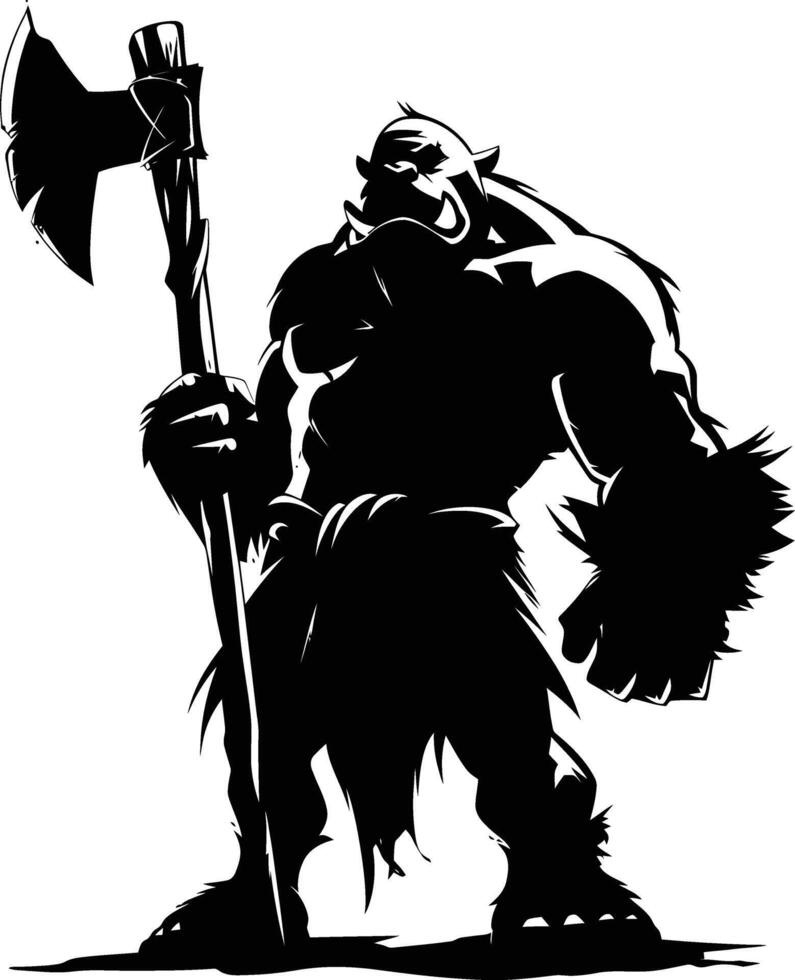 AI generated Silhouette ogre mythical race from game with big club black color only vector