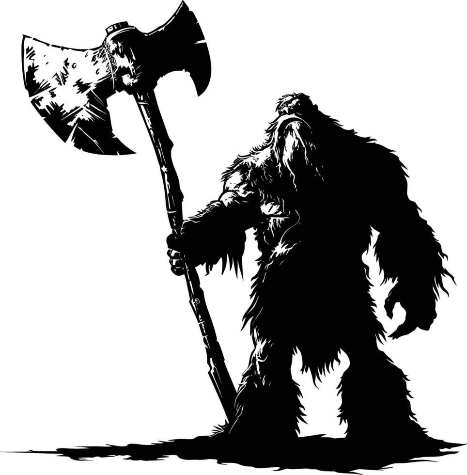 AI generated Silhouette ogre mythical race from game with big ax black color only vector
