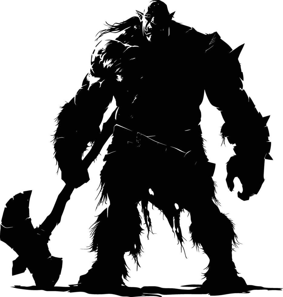 AI generated Silhouette ogre mythical race from game with big club black color only vector