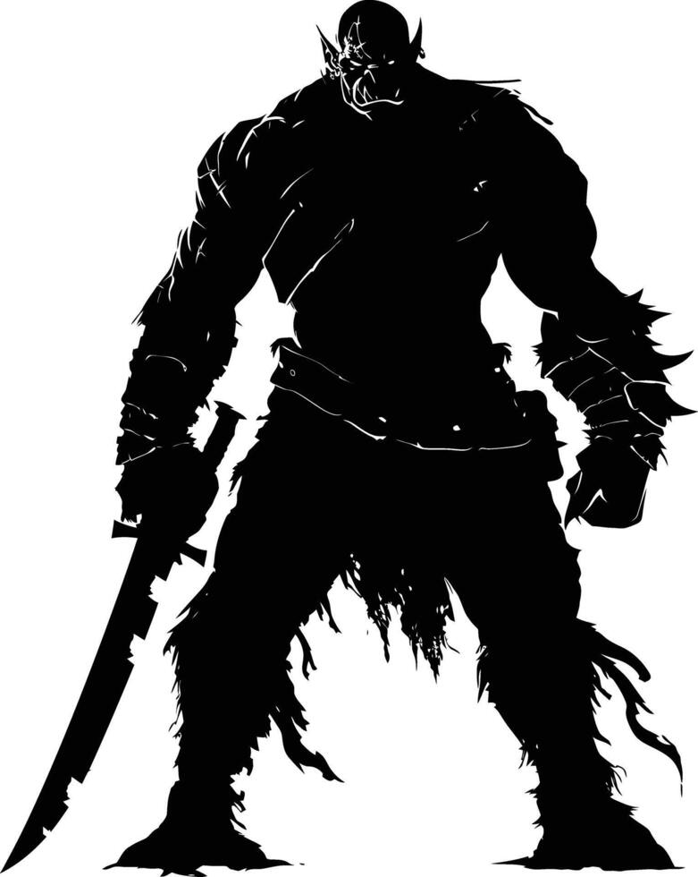 AI generated Silhouette orc mythical race from game black color only vector