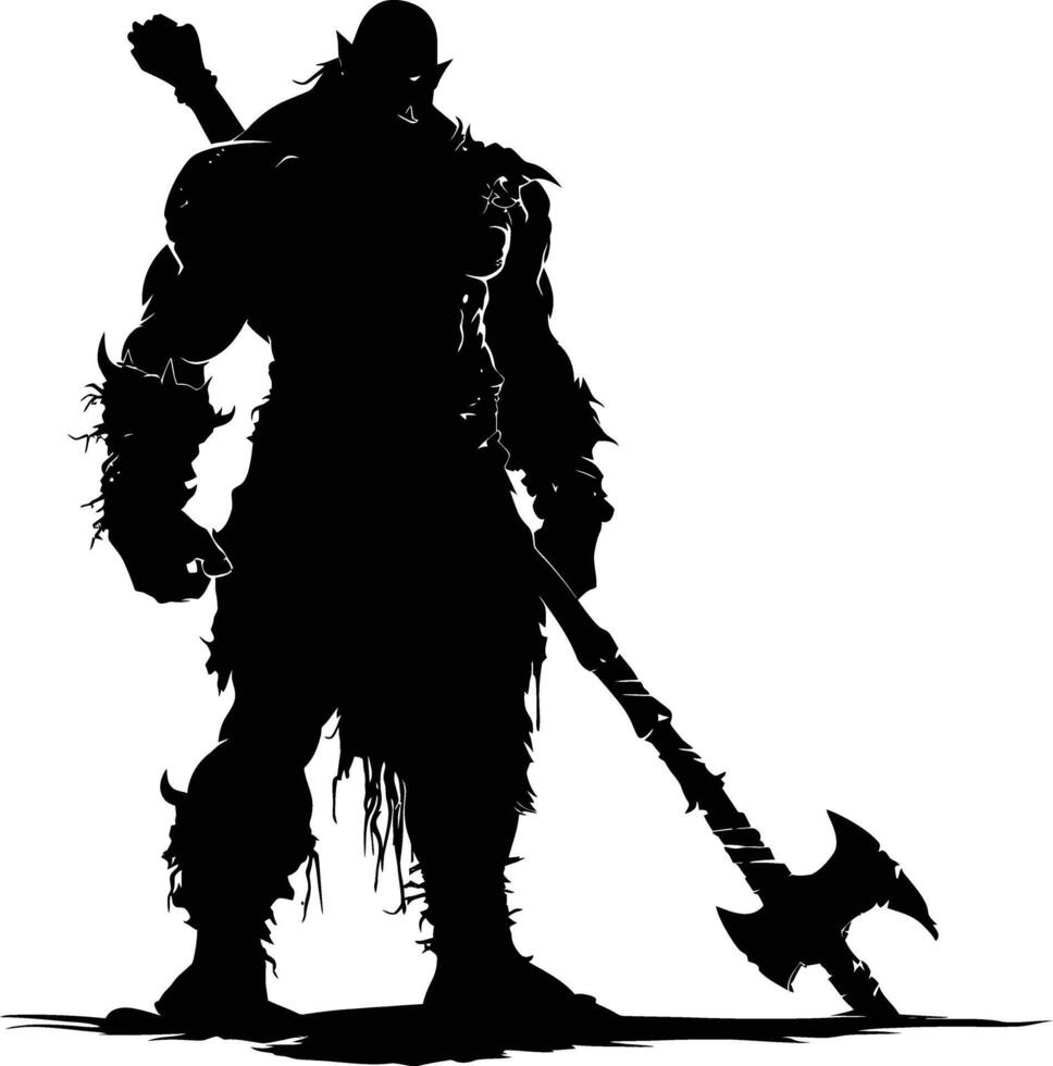 AI generated Silhouette orc mythical race from game with big club black color only vector