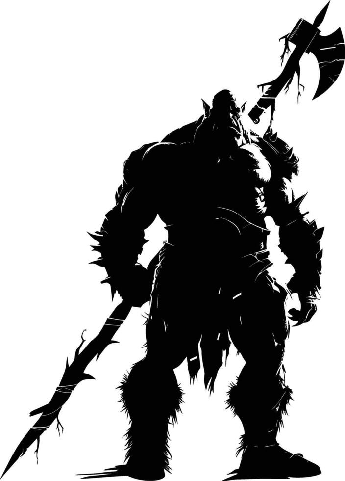 AI generated Silhouette orc mythical race from game with big club black color only vector