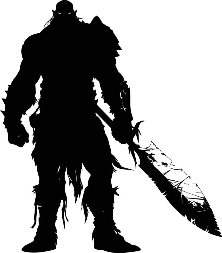 AI generated Silhouette orc mythical race from game with big sword black color only vector