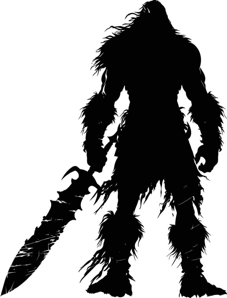 AI generated Silhouette orc mythical race from game with big sword black color only vector