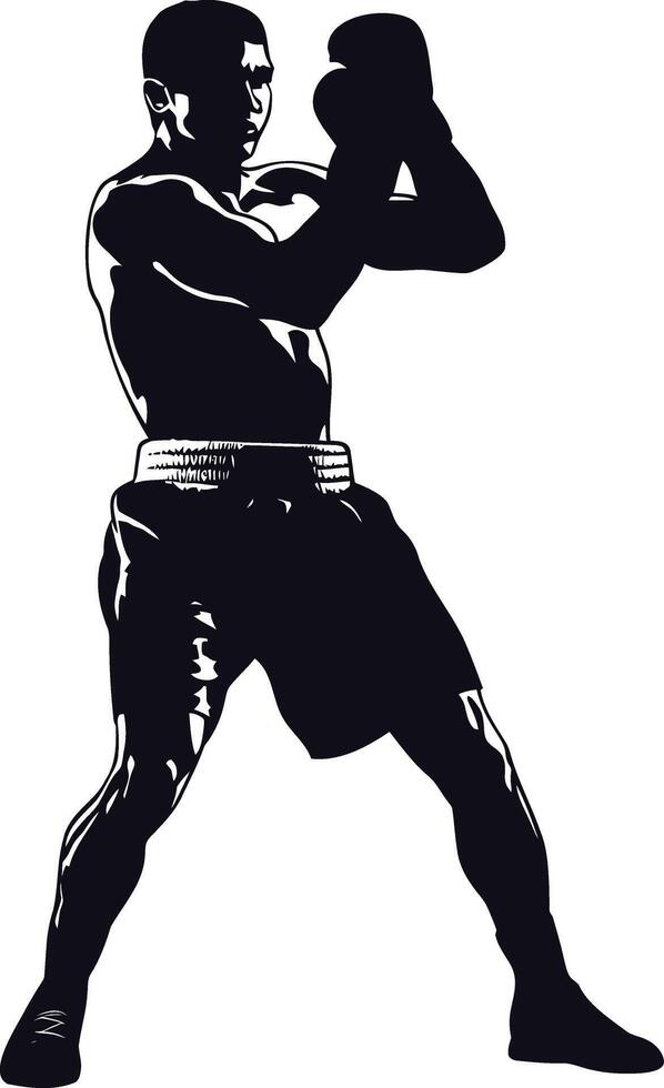 AI generated Silhouette boxing full body black color only vector