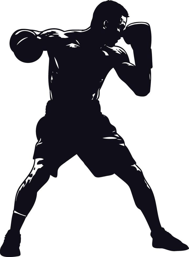 AI generated Silhouette boxing full body black color only vector