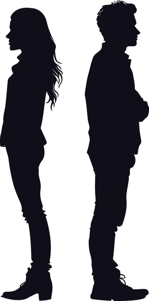 ai generado silueta Pareja de hombre y mujer lleno cuerpo negro color solamente vector