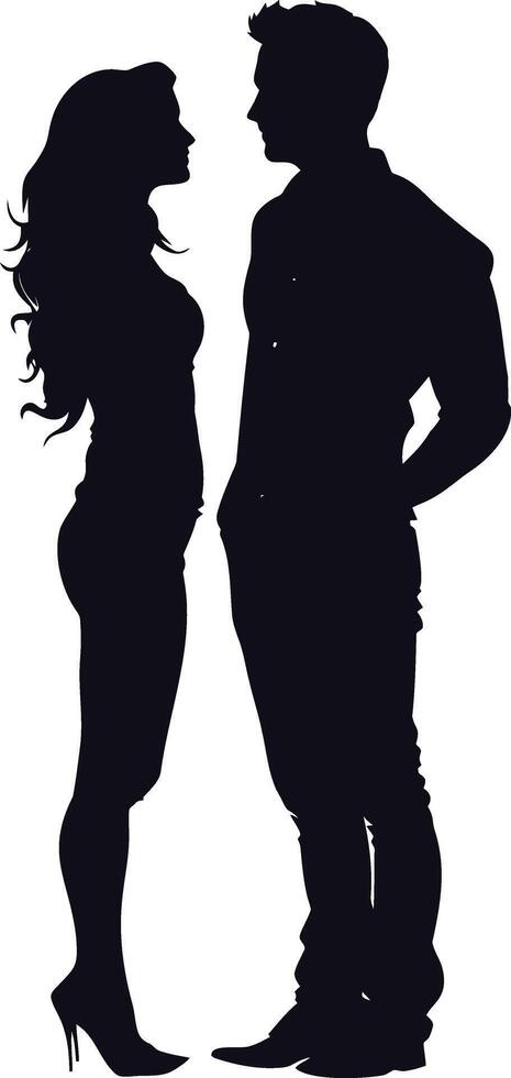 ai generado silueta Pareja de hombre y mujer lleno cuerpo negro color solamente vector