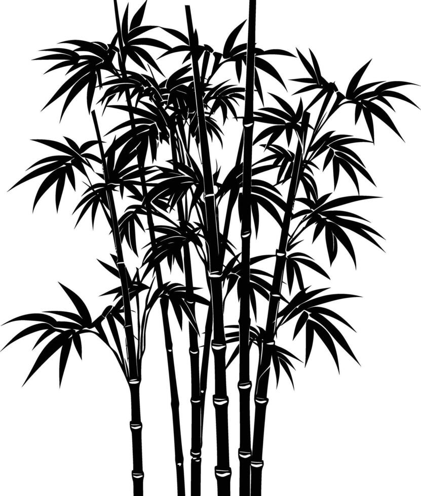 AI generated Silhouette bamboo forest full body black color only vector