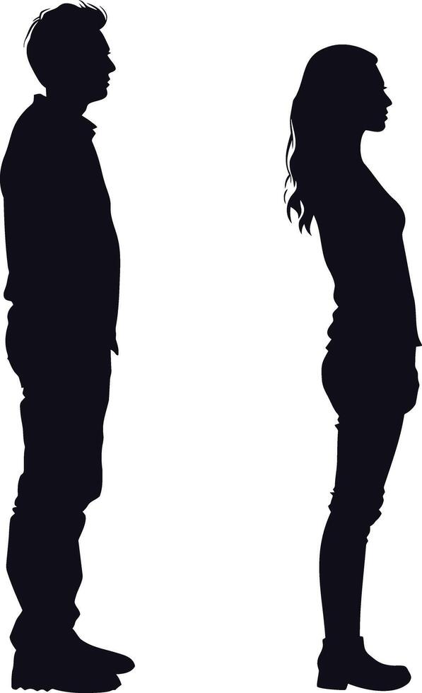 ai generado silueta Pareja de hombre y mujer lleno cuerpo negro color solamente vector