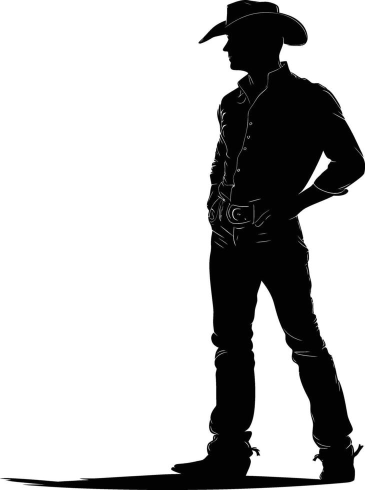 AI generated Silhouette cowboy full body black color only vector