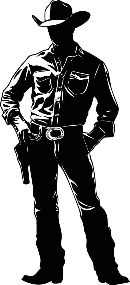 AI generated Silhouette cowboy full body black color only vector