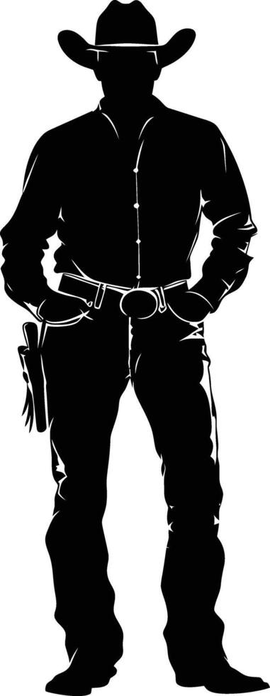 AI generated Silhouette cowboy full body black color only vector