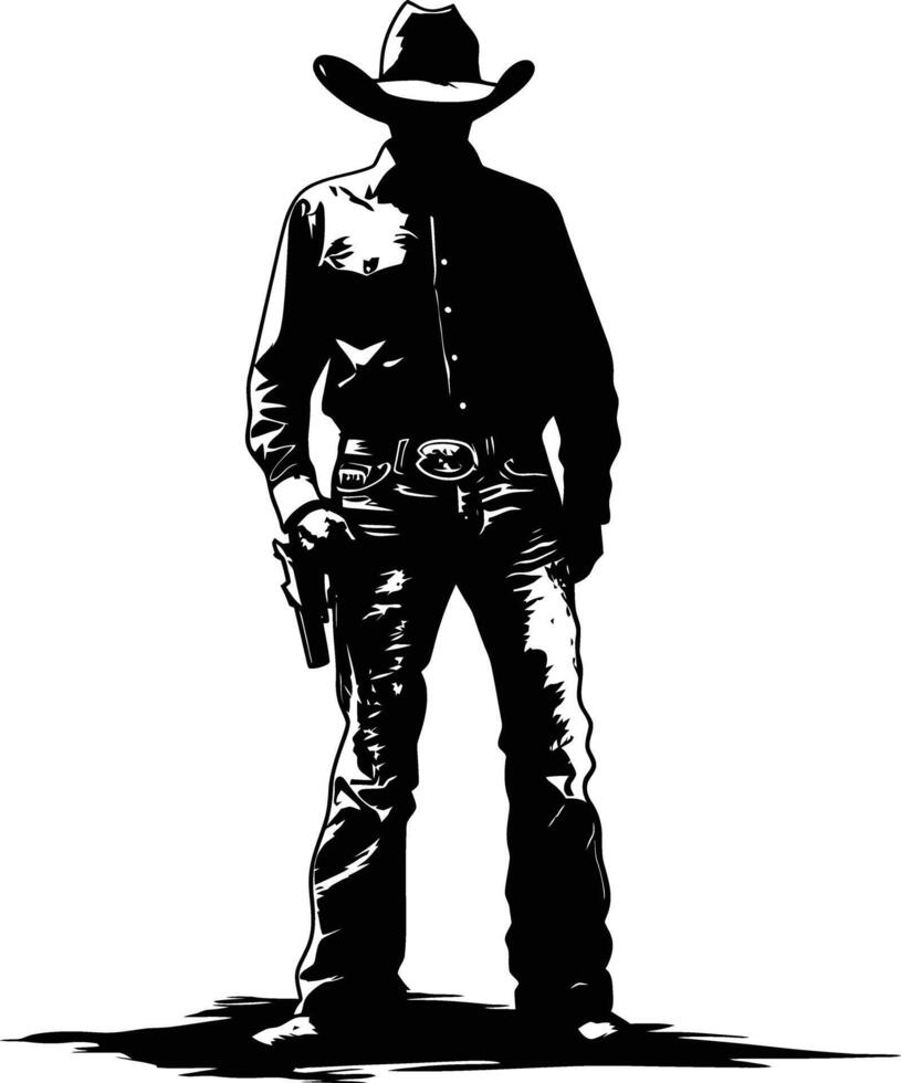 AI generated Silhouette cowboy full body black color only vector