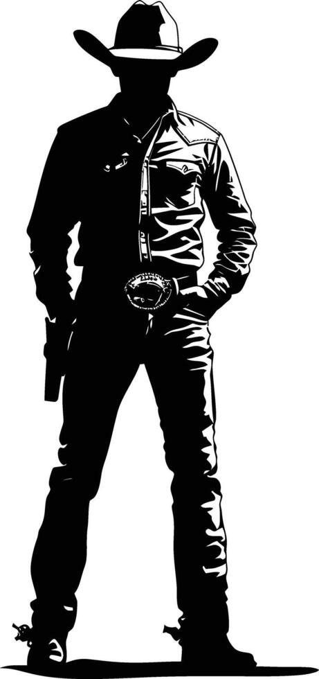 AI generated Silhouette cowboy full body black color only vector