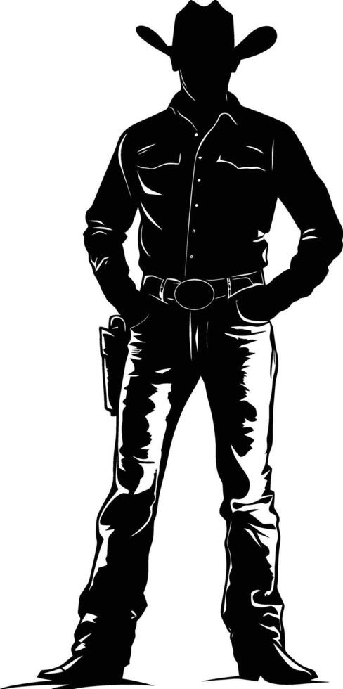 AI generated Silhouette cowboy full body black color only vector