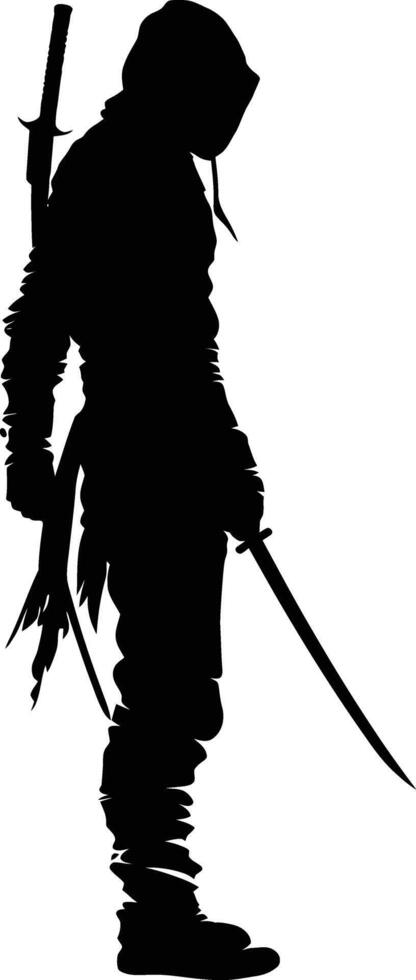 AI generated Silhouette assassin full body black color only vector