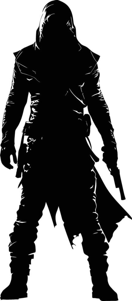 AI generated Silhouette assassin full body black color only vector