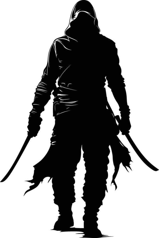 AI generated Silhouette assassin full body black color only vector