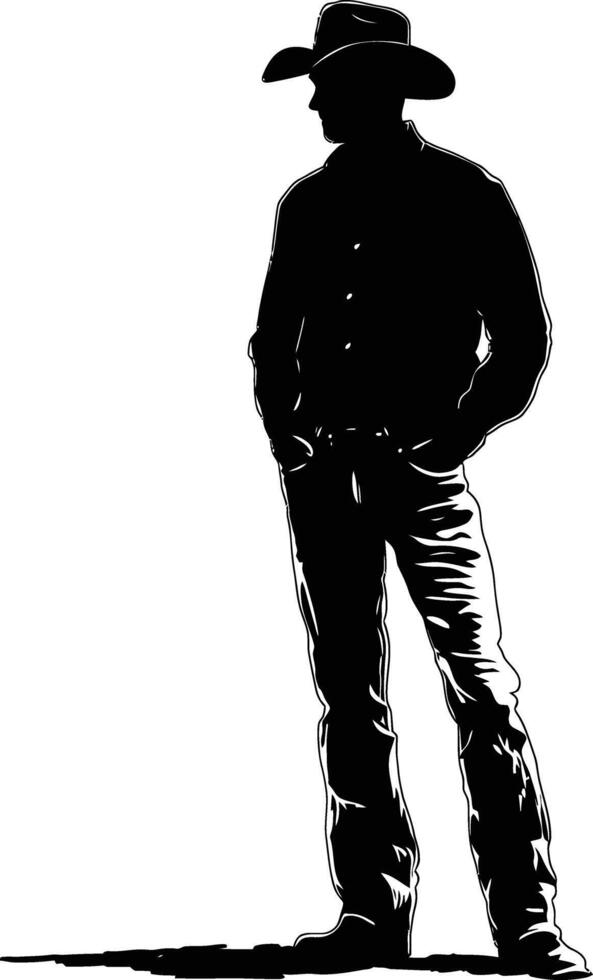 AI generated Silhouette cowboy full body black color only vector