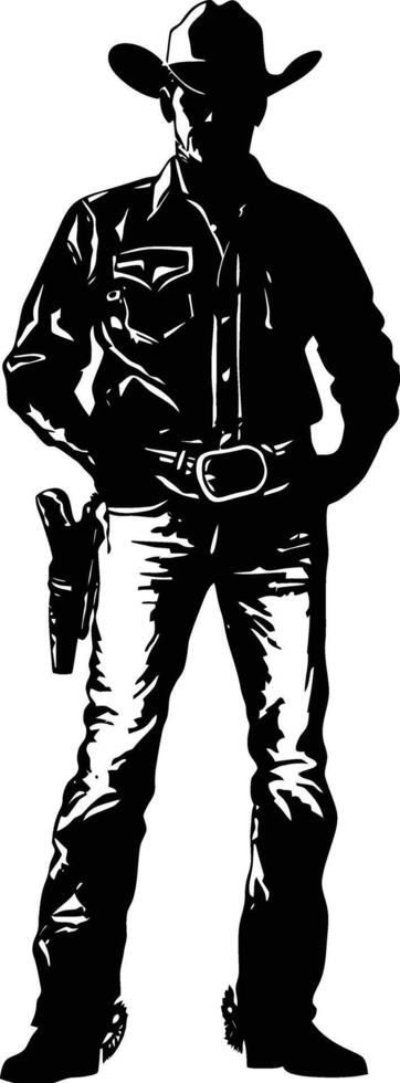 AI generated Silhouette cowboy full body black color only vector