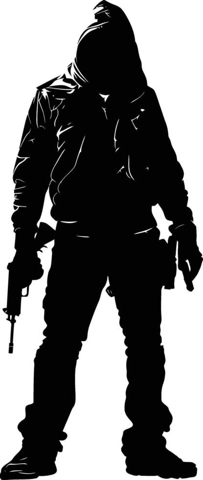 AI generated Silhouette assassin full body black color only vector