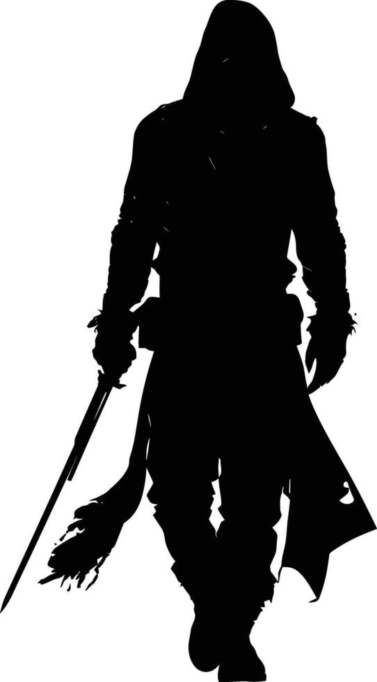 AI generated Silhouette assassin full body black color only vector