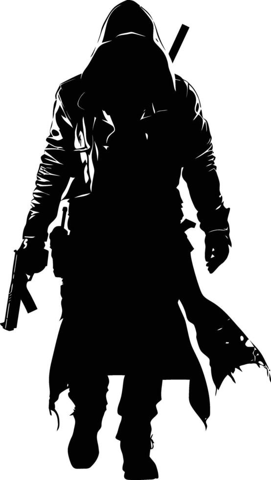 AI generated Silhouette assassin full body black color only vector