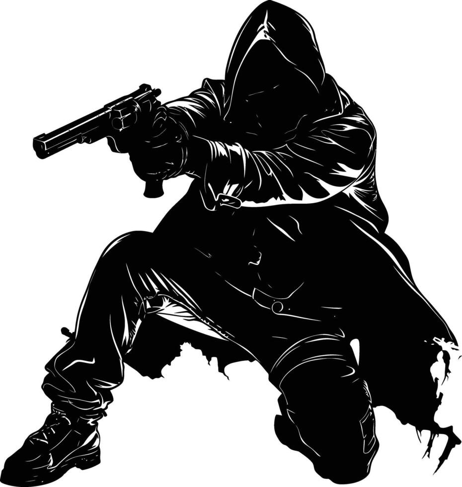 AI generated Silhouette assassin full body black color only vector