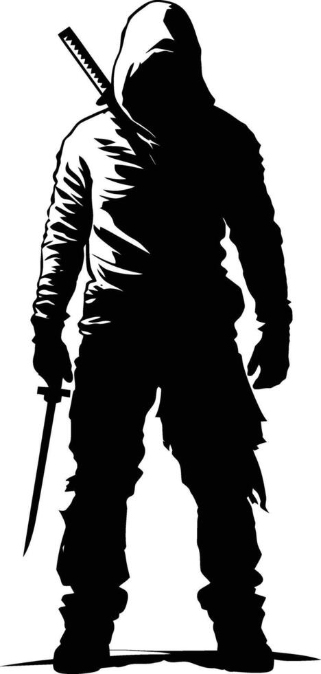 AI generated Silhouette assassin full body black color only vector